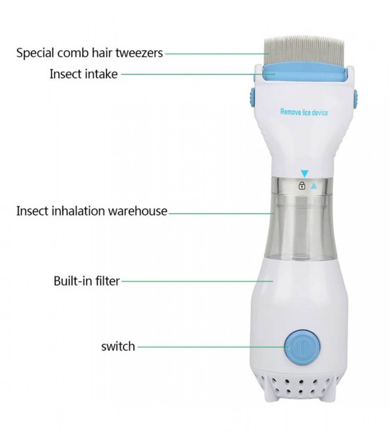 V Comb - Anti Lice Electric Comb - Head Lice Machine with Filters - Lice Removal Machine with Steel Comb - Rechargeable Anti Lice Comb